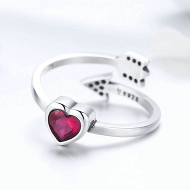 RED ZIRCON SILVER RING - ONE HEART